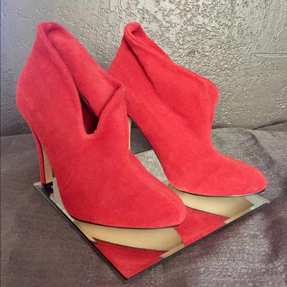 Red Suede Booties, 100% Leather